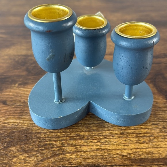 Blue and Gold Heart-Shaped Candle Holder - Picture 2 of 7
